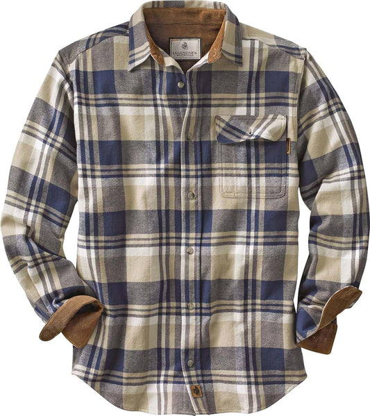 "Men's Buck Camp Flannel: Long Sleeve Plaid Button-Down Casual Shirt with Corduroy Cuffs"