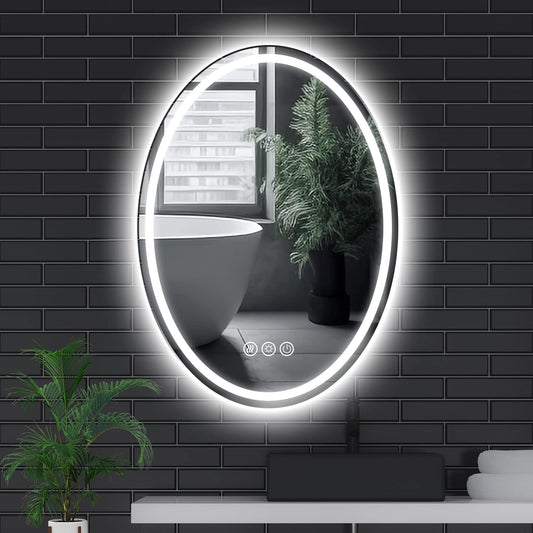 20 X 28 Inch Oval LED Bathroom Mirror with anti Fog, Shatter-Proof, Memory 3 Light Settings Lighted, Dimmable Large Oval Lighted Mirrors for Bathroom, Vanity, Living Room Wall Hanging