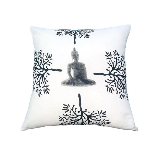 18 X 18 Square Accent Throw Pillow, Meditating Buddha, Soft Polyester Filling, Gray, White