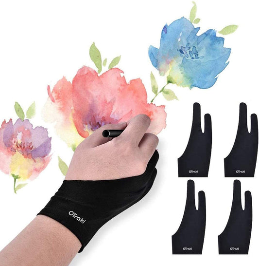 4 Pack Artist Gloves for Drawing Tablet Free Size with Two Fingers for Graphics Pad Painting Good for Right or Left Hand - 2.95 X 7.87 Inch