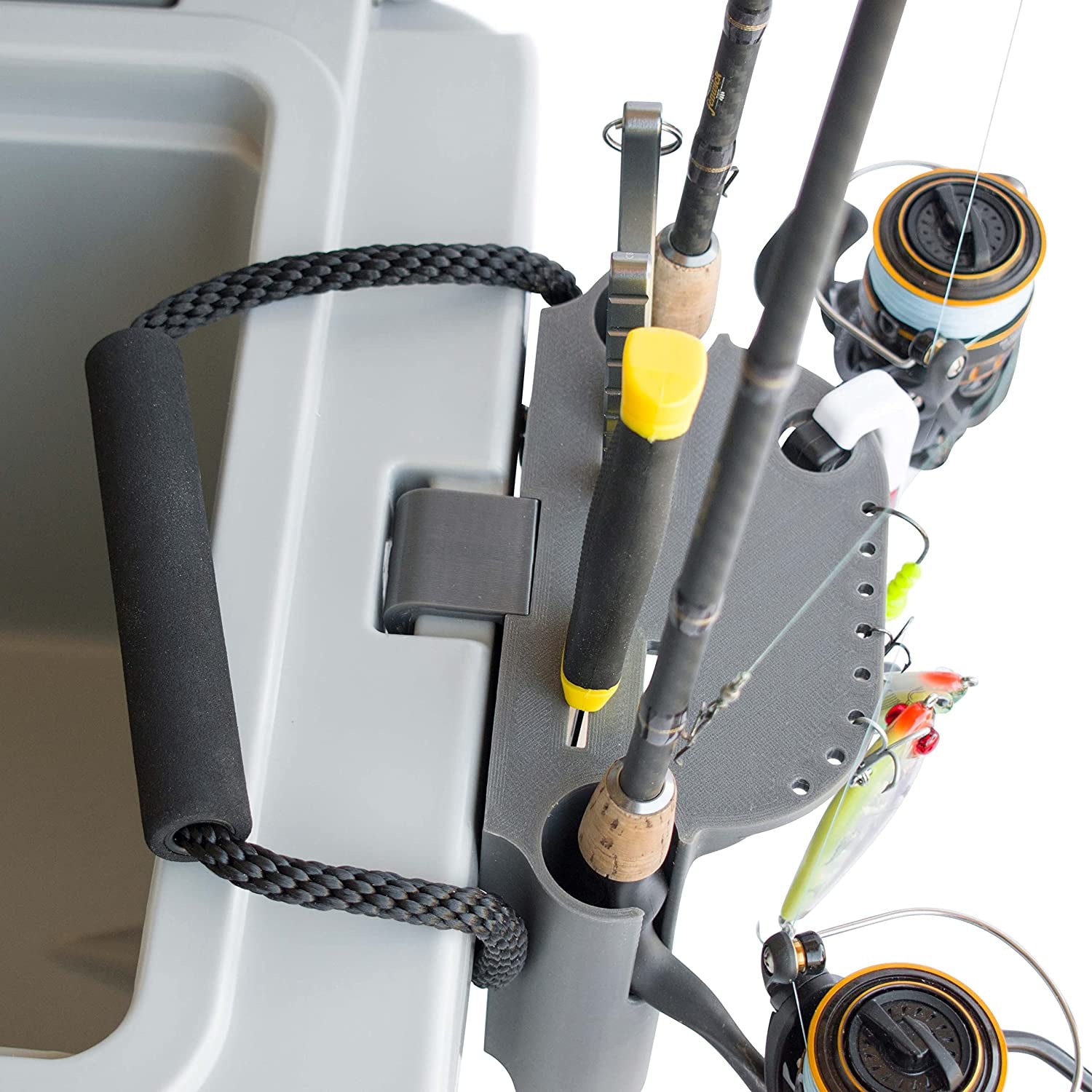 "Gunmetal Gray Fishing Rod Holder for YETI Tundra and Tundra Haul Coolers"